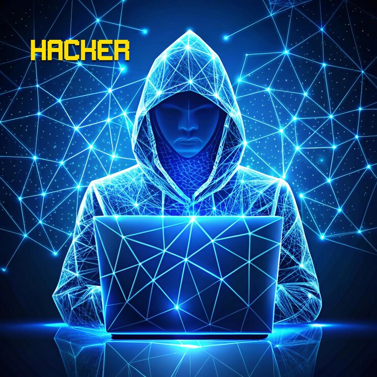 Concepto de hacker Abstracto Color azul futurista Diseño de estilo poli bajo