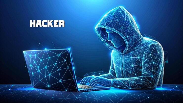 Concepto de hacker Abstracto Color azul futurista Diseño de estilo poli bajo