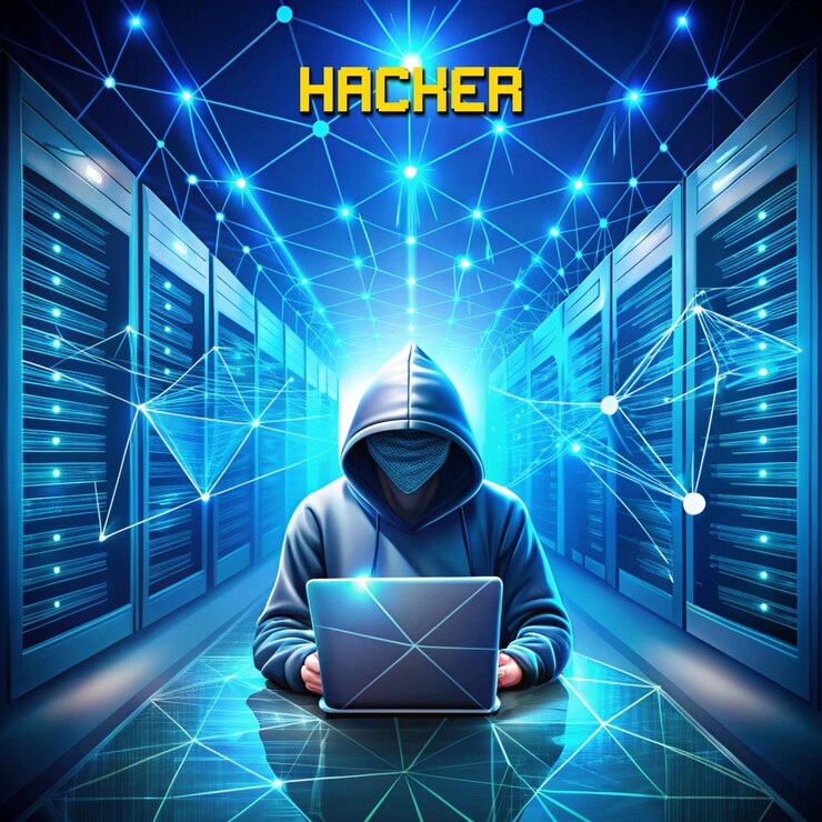 Concepto de hacker Abstracto Color azul futurista Diseño de estilo poli bajo