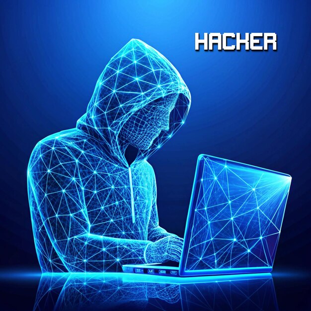 Concepto de hacker Abstracto Color azul futurista Diseño de estilo poli bajo