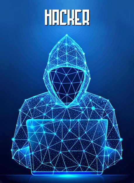 Concepto de hacker Abstracto Color azul futurista Diseño de estilo poli bajo