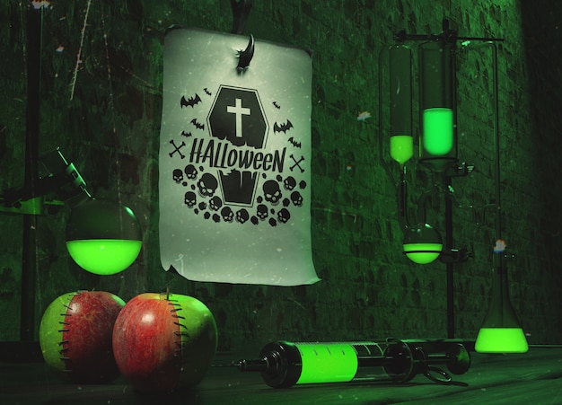 Concepto de halloween con luz de neón verde