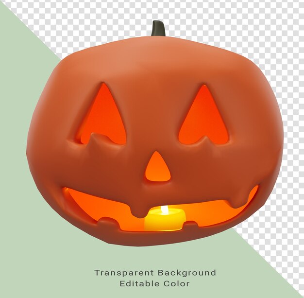 Concepto de Halloween vela que brilla intensamente dentro de la calabaza Ilustración 3d del personaje de calabaza de Halloween
