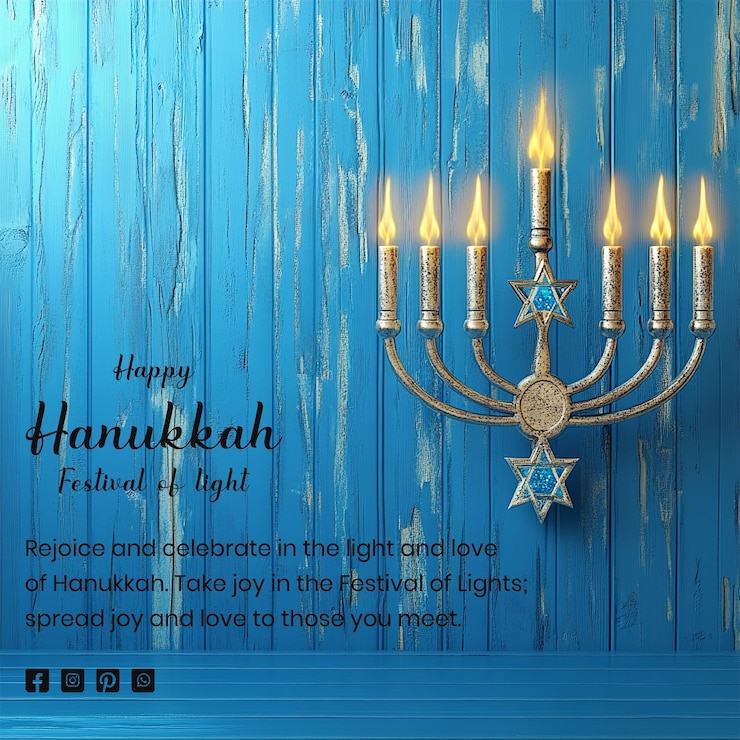 PSD concepto de hanukkah menorá candelabro con símbolo de la estrella de david en fondo de textura de madera azul