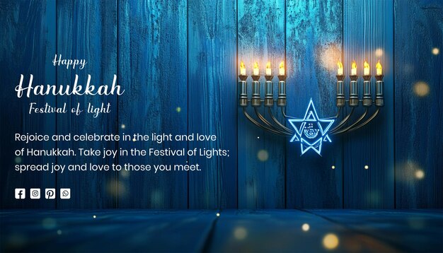 Concepto de Hanukkah menorá candelabro con símbolo de la estrella de David en fondo de textura de madera azul