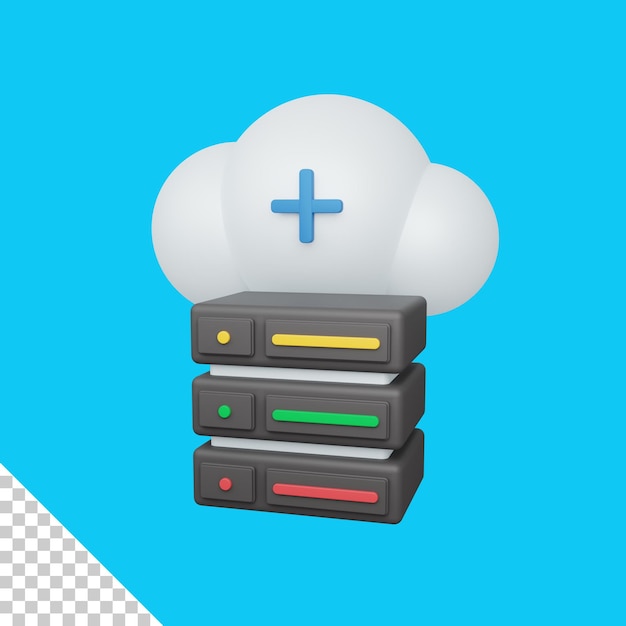 Concepto híbrido de representación 3d con nube y servidor colorido útil para desarrollo y diseño web