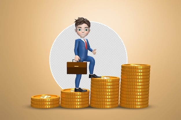 Concepto de hombre de negocios El gráfico de crecimiento de dinero sube a un hombre de negocios caminando hacia la meta
