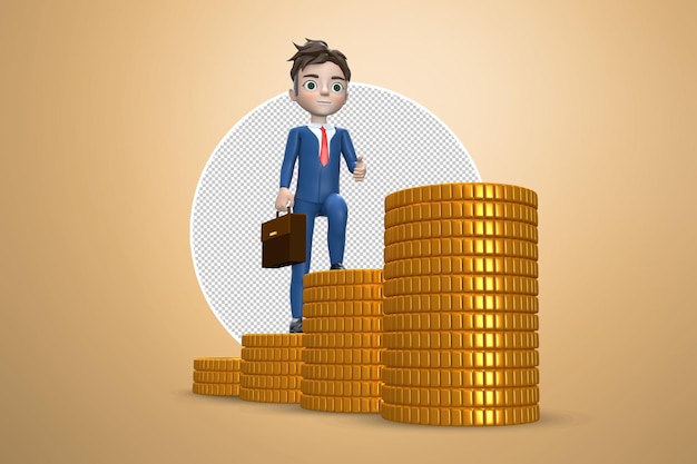 Concepto de hombre de negocios El gráfico de crecimiento de dinero sube a un hombre de negocios caminando hacia la meta