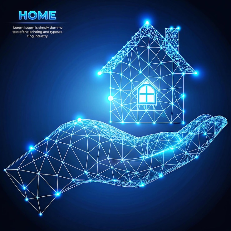 PSD concepto de icono de la casa tecnología futurista abstracta color azul diseño de estilo poli bajo