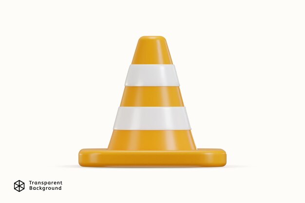 El concepto de icono de cono de tráfico 3D en la seguridad del tráfico de carretera de goma cono de advertencia a rayas barrera de carretera icono 3D
