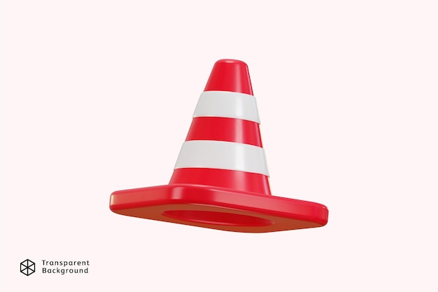 El concepto de icono de cono de tráfico 3D en la seguridad del tráfico de carretera de goma cono de advertencia a rayas barrera de carretera icono 3D