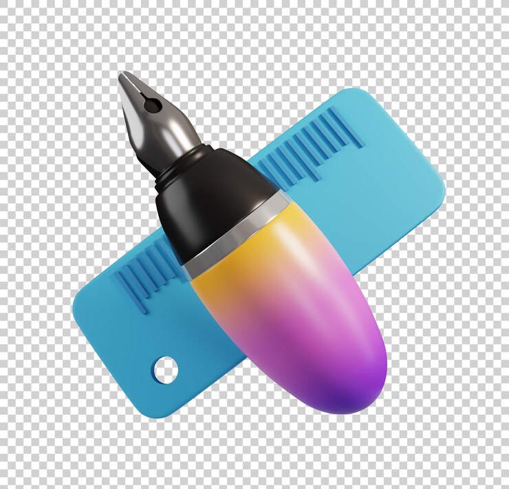 PSD concepto de icono de escuela mínima tinta de pluma estilográfica y regla aislada 3d renderizar ilustración