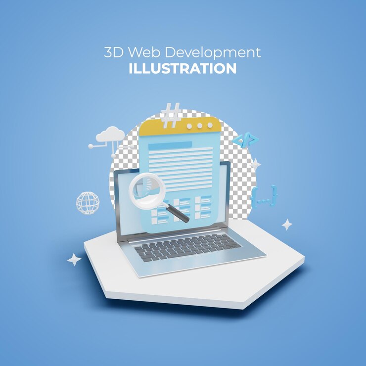 PSD concepto de ilustración 3d de diseño y desarrollo de sitios web y aplicaciones