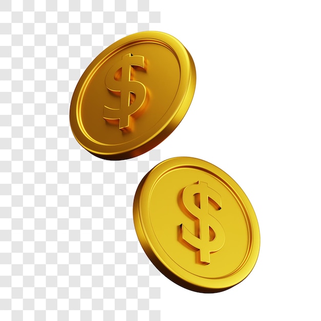 Concepto de ilustración 3d de dos monedas de dólar de oro