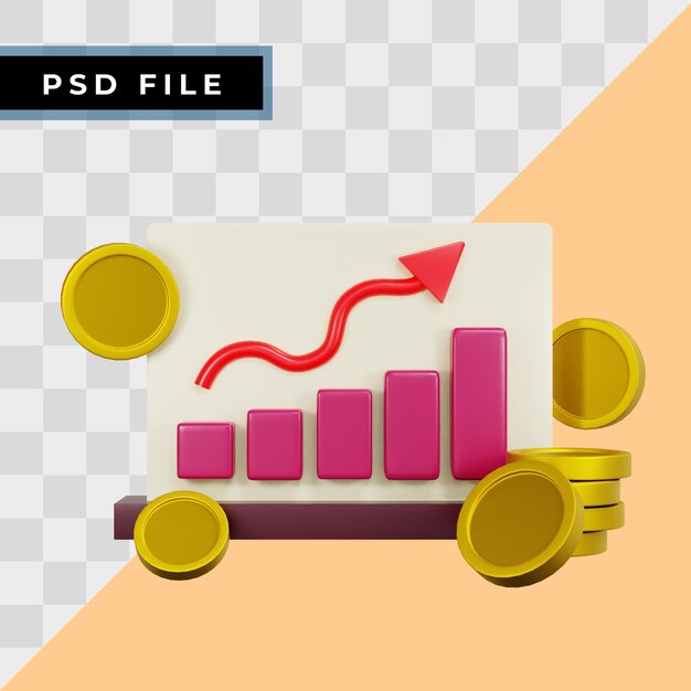 PSD concepto de ilustración de marketing 3d concepto de inversión financiera del movimiento del mercado representación 3d