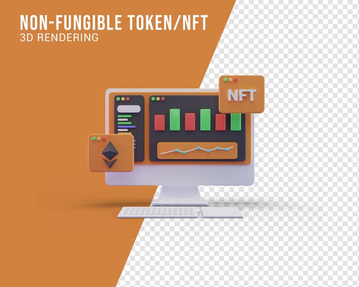 PSD concepto de ilustración de mercado nft, renderizado 3d