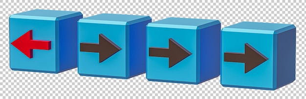 Concepto de individualidad Cubos con flechas Un cubo con flecha roja los otros con flecha negra