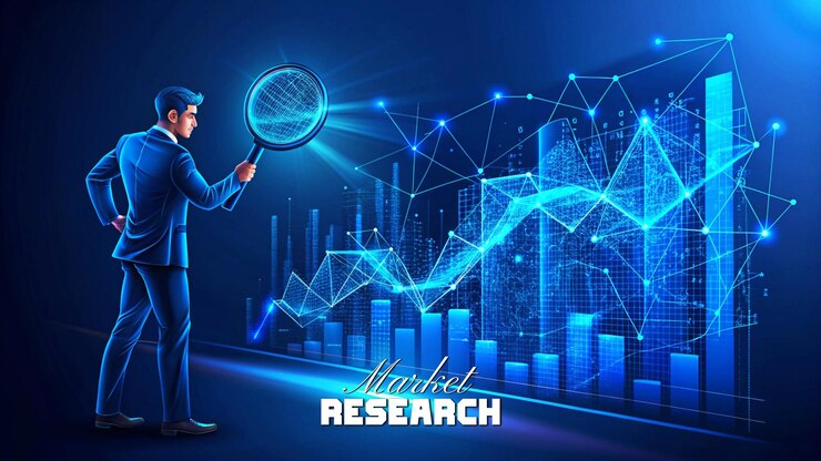 PSD concepto de investigación de mercado abstracto color azul futurista estilo de bajo poli diseño de fondo