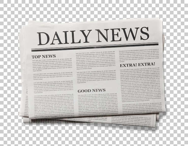 PSD el concepto de maqueta del periódico diario aislado png transparencia con sombra