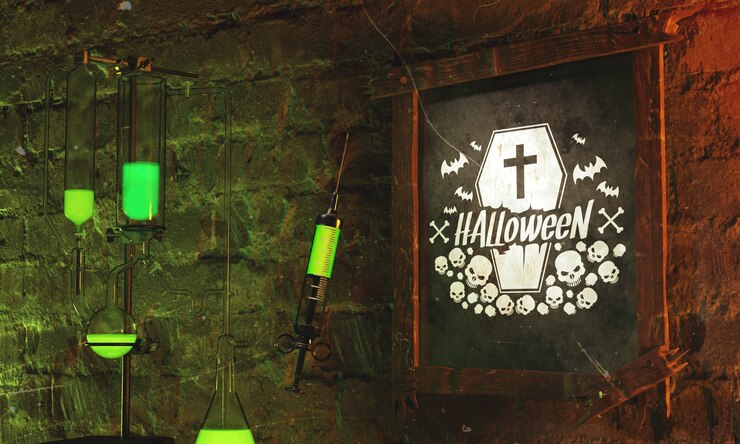 PSD concepto de marco de halloween con luz verde