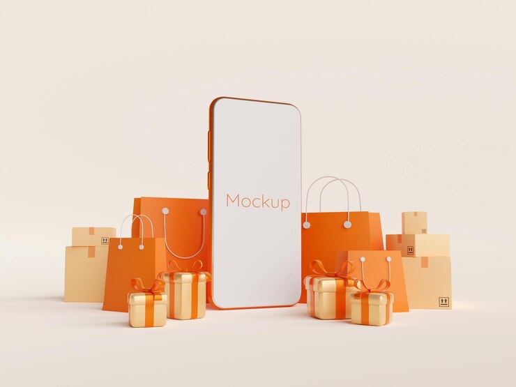 Concepto de marketing digital Compras en línea en la aplicación móvil Fondo de banner web Representación 3d