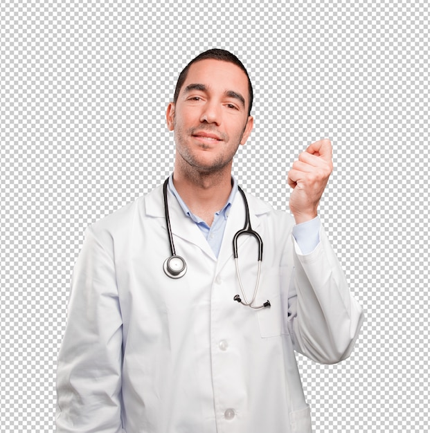 Concepto de un médico preocupado por su economía.