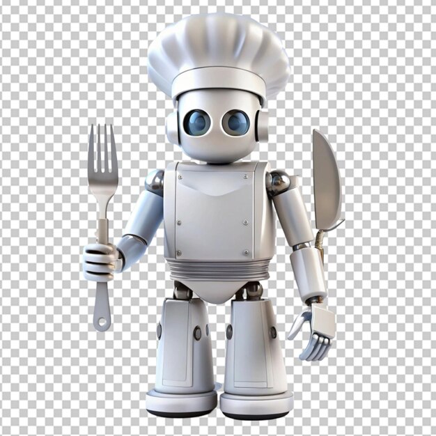 concepto de menú culinario chef cuchillo robot cuchara en fondo transparente