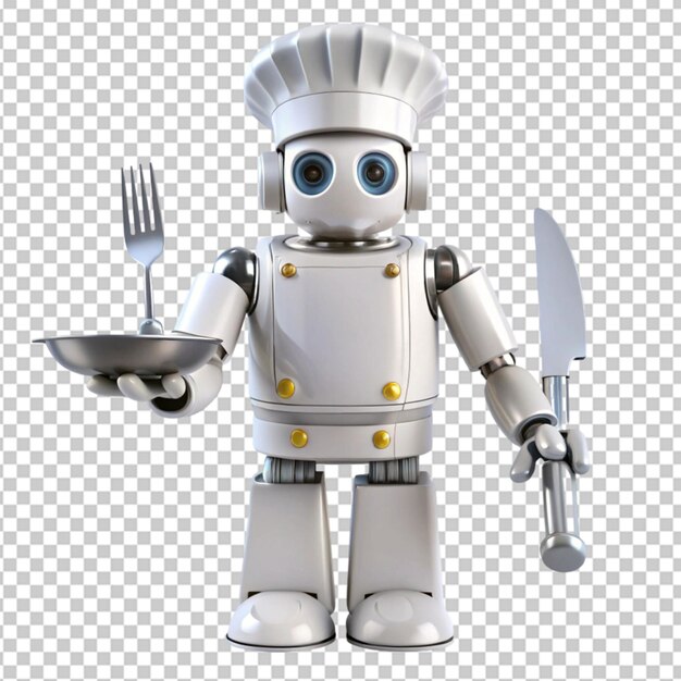 concepto de menú culinario chef cuchillo robot cuchara en fondo transparente