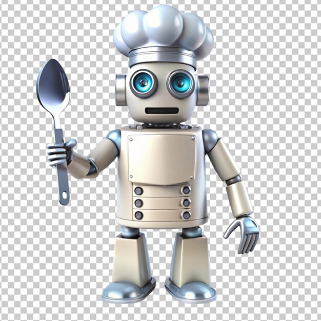 concepto de menú culinario chef cuchillo robot cuchara en fondo transparente