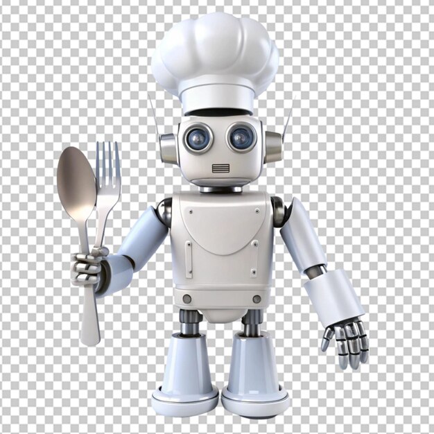 concepto de menú culinario chef cuchillo robot cuchara en fondo transparente