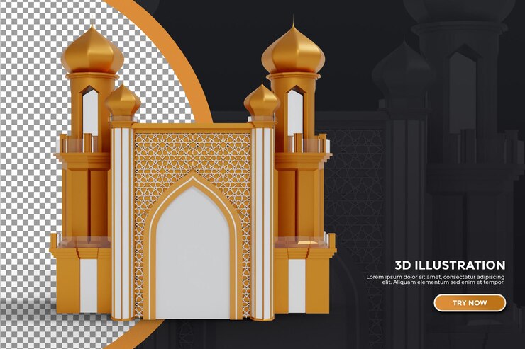 PSD concepto de mezquita 3d con color dorado