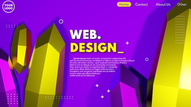Concepto moderno de diseño de página web 3d con modelo 3d de diamante