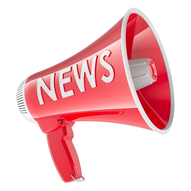 Concepto de noticias con renderización 3D de Megaphone aislado en un fondo transparente