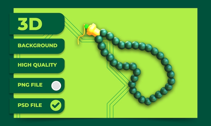 PSD concepto de objeto de cuentas de oración de ramadán de representación 3d