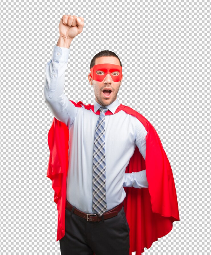 PSD concepto de un orgulloso empresario super volando