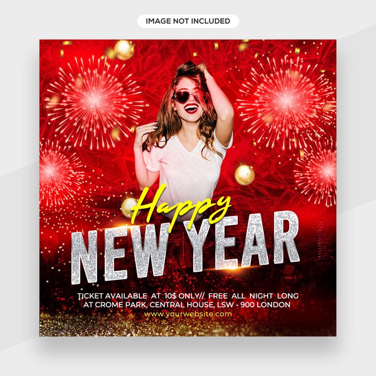 Concepto de plantilla para feliz año nuevo colorido realista. Uso para banner de año nuevo, póster, portada