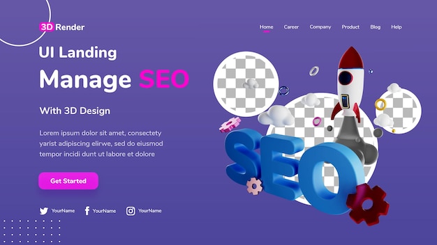 Concepto de plantilla de página de destino 3D seo