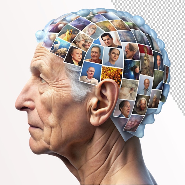 concepto de problemas con la memoria amnesia espacio en un fondo transparente