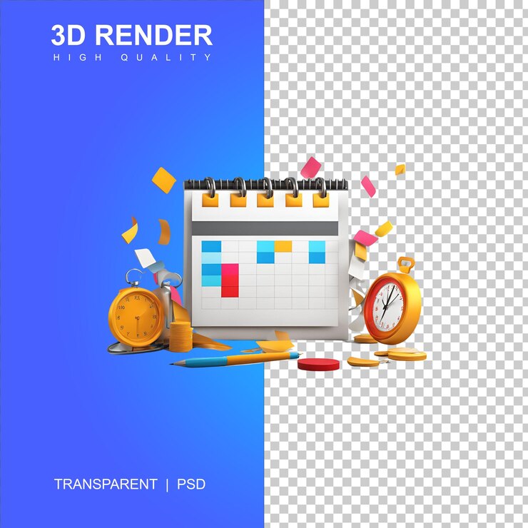 PSD concepto de programación de renderización 3d con planificación de eventos