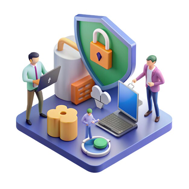 El concepto de protección contra el fraude isométrico de la escena web protege a la gente de los hackers y el phishi de datos de Internet