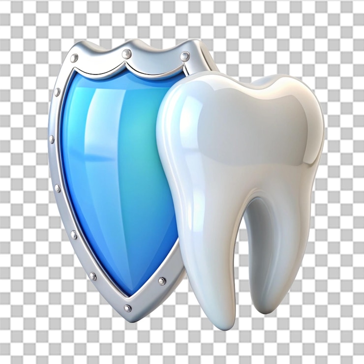 PSD concepto de protección dental con representación 3d de escudo aislada sobre un fondo transparente