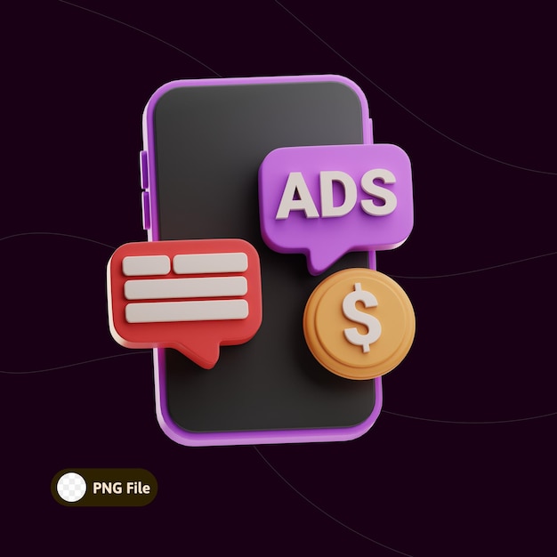Concepto de publicidad móvil con dinero de anuncios y teléfono inteligente