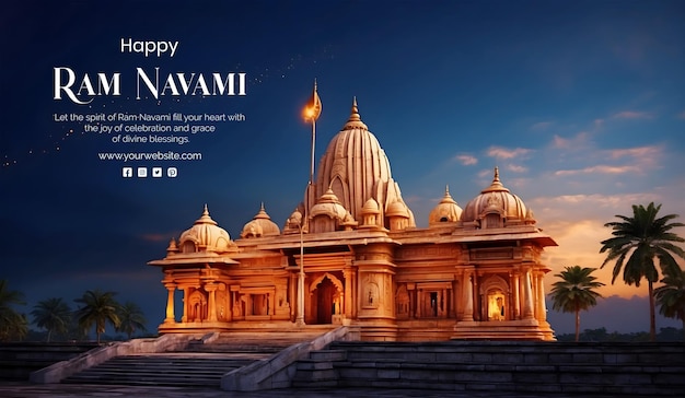 PSD el concepto de ram navami shree ram mandir ayodhya vista real en el fondo del cielo