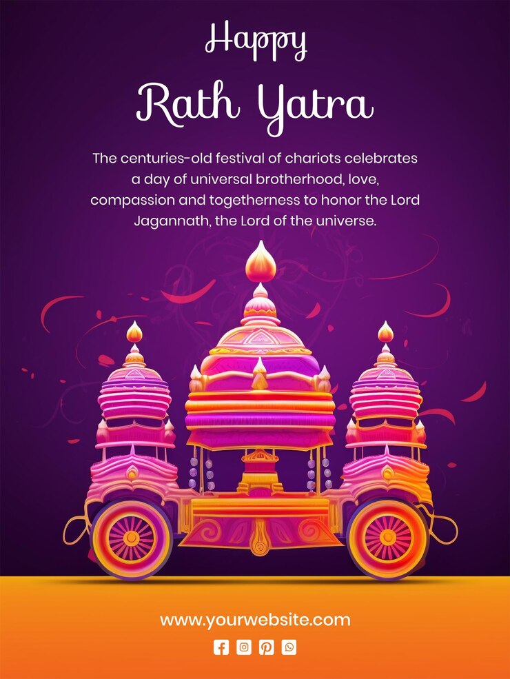 PSD el concepto de rath yatra es un vehículo de rath yatra colorido sobre un fondo de textura púrpura.