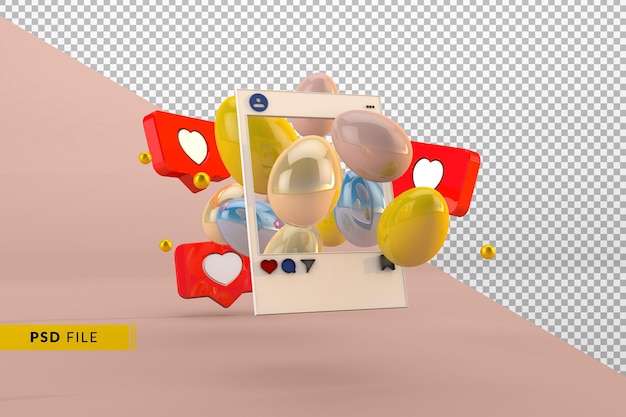 Concepto de redes sociales de feliz pascua 3d con red social posterior