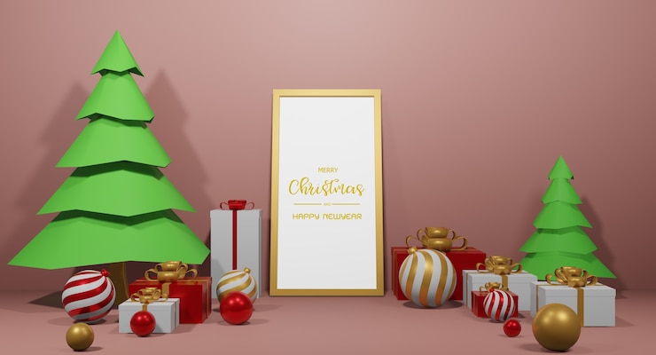 PSD concepto de regalo de navidad y feliz año nuevo en renderizado 3d