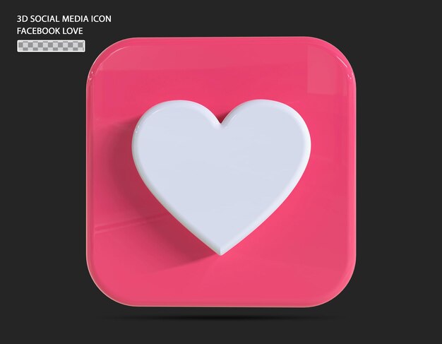 Concepto de render 3d de icono de amor de Facebook