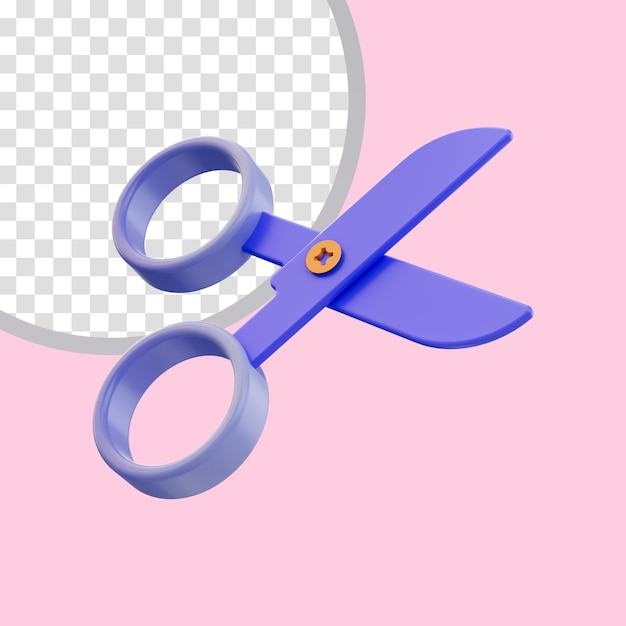 concepto de renderizado 3d de icono de tijeras para cortar papel de tela y usar corte de pelo en el salón