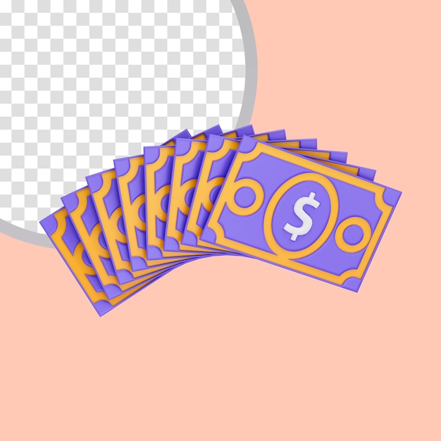 concepto de renderizado 3d de icono volador de billete de dólar brillante realista para ganancias y transferencias de dinero