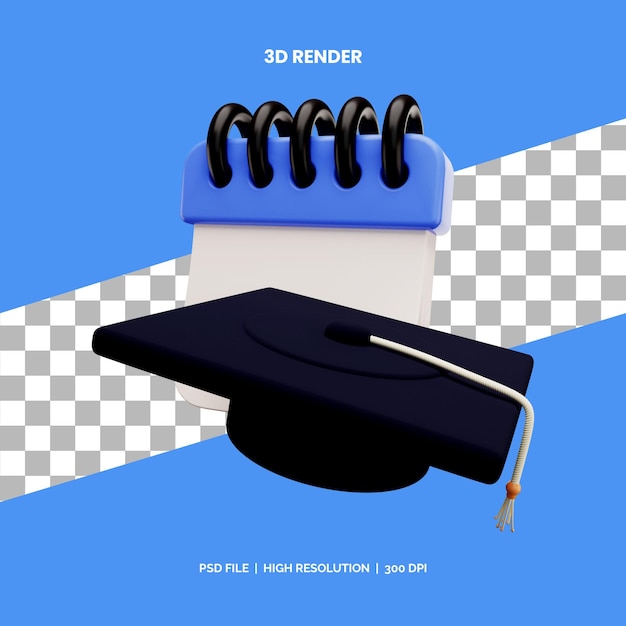 PSD concepto de representación de icono 3d fecha de graduación